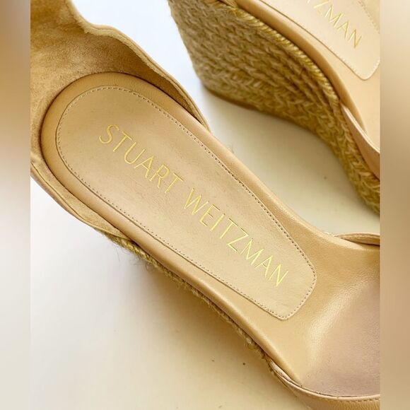 Stuart Weitzman Womens Nudistcurve Beige Peep Toe Wedge Sandals Shoes 7.5 - Picture 11 of 11